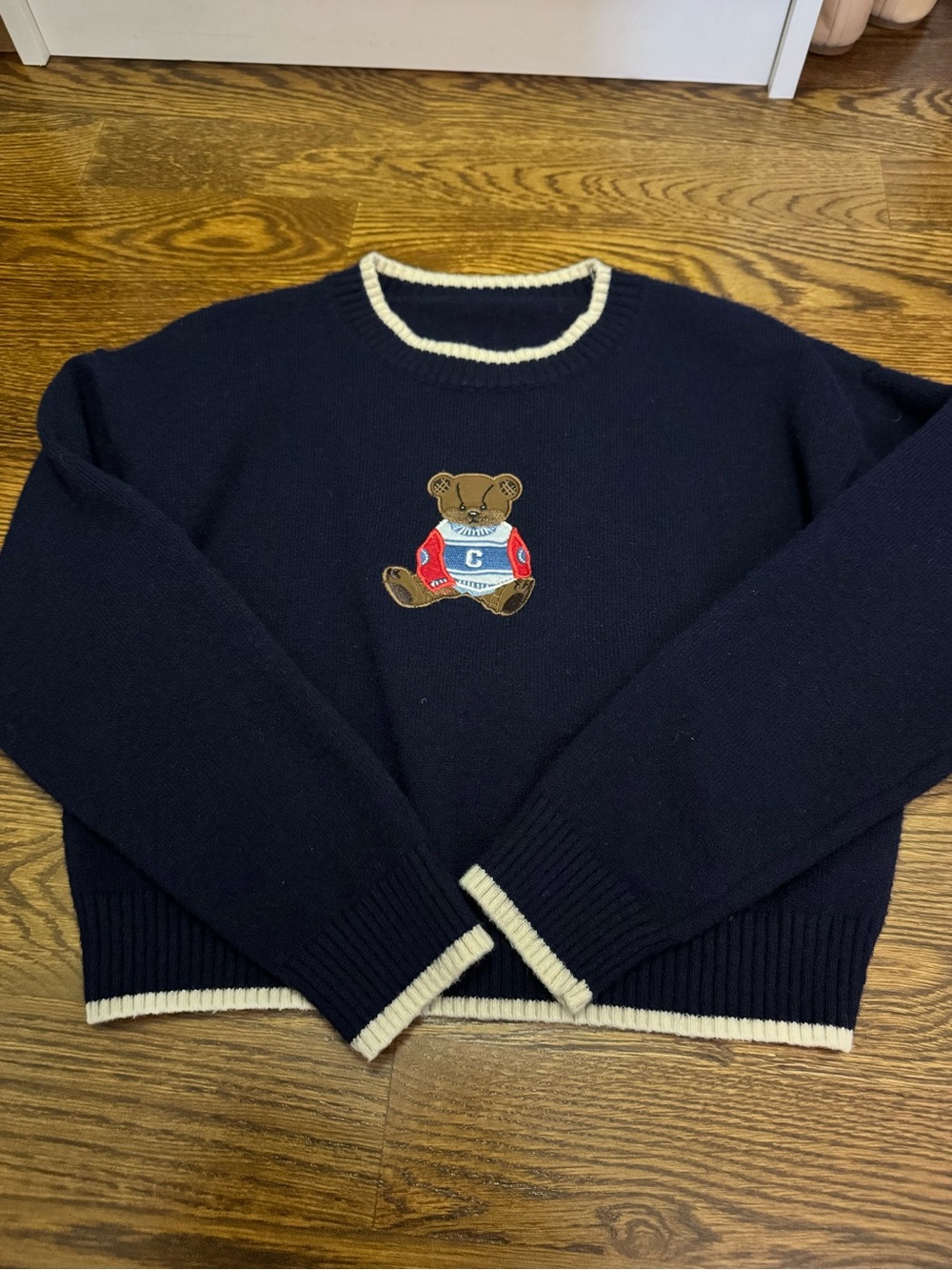 Women’s Navy Knit Sweater with Teddy Crest
